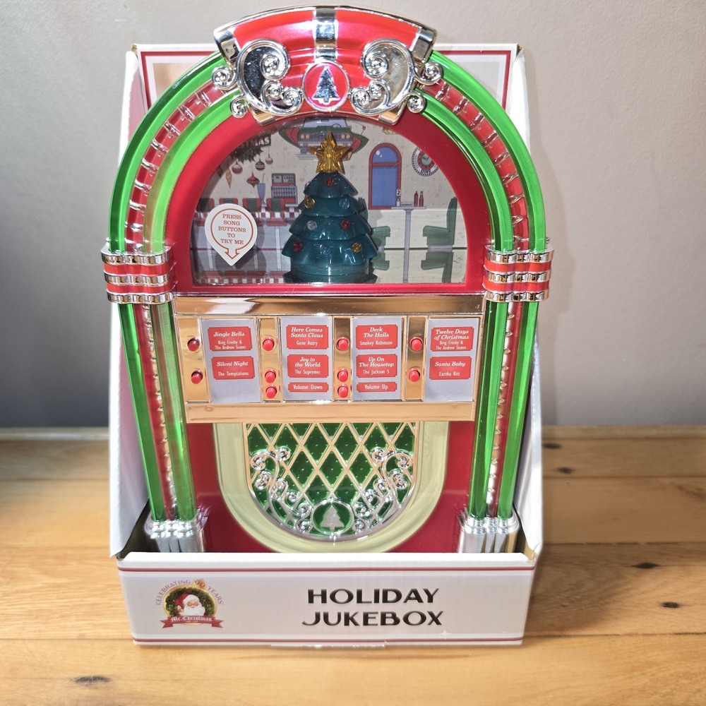 Mr. Christmas RETRO LED ILLUMINATED Holiday Jukebox Plays 8 Classic Songs New